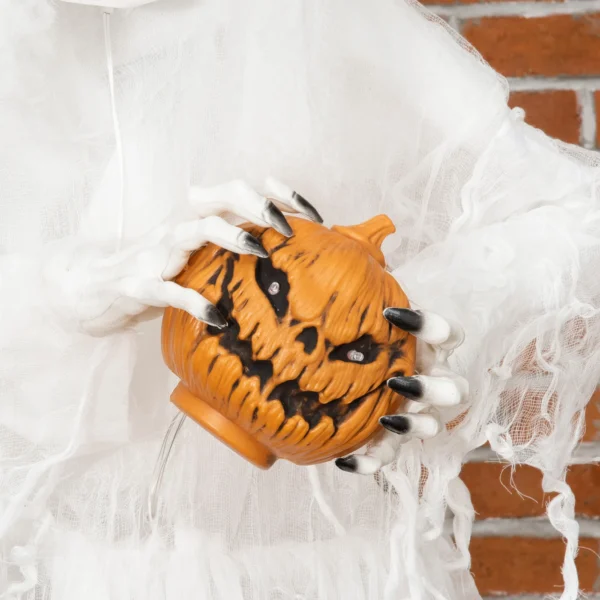 189 Cm Witte Heks Met Pompoenhoofd, Levensgrote Halloween Buitendecoratie