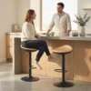 2 delige Set Barkrukken, In Hoogte Verstelbare Barstoelen Met Voetensteun, 360° Draaibaar, Stalen Basis, Eiken