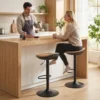 2 delige Set Barkrukken, In Hoogte Verstelbare Barstoelen Met Voetensteun, 360° Draaibaar, Stalen Basis, Eiken
