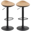 2 delige Set Barkrukken, In Hoogte Verstelbare Barstoelen Met Voetensteun, 360° Draaibaar, Stalen Basis, Eiken