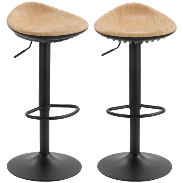 2 delige Set Barkrukken, In Hoogte Verstelbare Barstoelen Met Voetensteun, 360° Draaibaar, Stalen Basis, Eiken