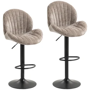 2 delige Set Barkrukken, Stoffen Bekleding, Verstelbare Zithoogte, Draaibaar, Stalen Frame, Bruin