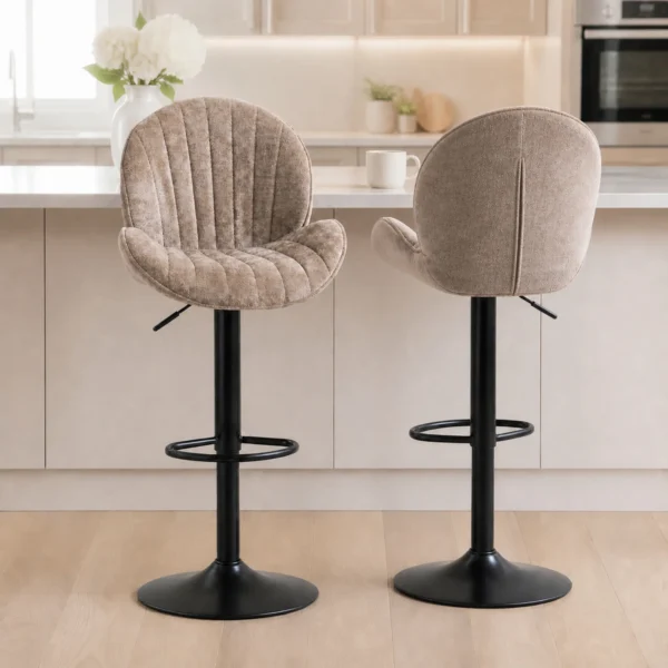 2 delige Set Barkrukken, Stoffen Bekleding, Verstelbare Zithoogte, Draaibaar, Stalen Frame, Bruin