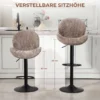 2 delige Set Barkrukken, Stoffen Bekleding, Verstelbare Zithoogte, Draaibaar, Stalen Frame, Bruin