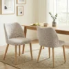 2 delige Set Eetkamerstoelen In Linnenlook En Rubberboomhout, Gestoffeerde Zitting, Gebogen Rugleuning, Crème
