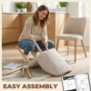 2 delige Set Eetkamerstoelen In Linnenlook En Rubberboomhout, Gestoffeerde Zitting, Gebogen Rugleuning, Crème
