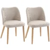 2 delige Set Eetkamerstoelen In Linnenlook En Rubberboomhout, Gestoffeerde Zitting, Gebogen Rugleuning, Crème