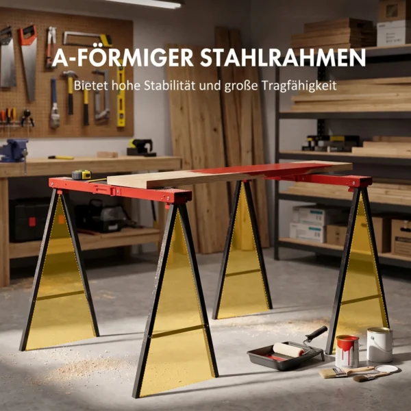 2 delige Set Werkbank, Ambachtelijke Standaard, Tot 250 Kg Belastbaar, Metaal, Rood
