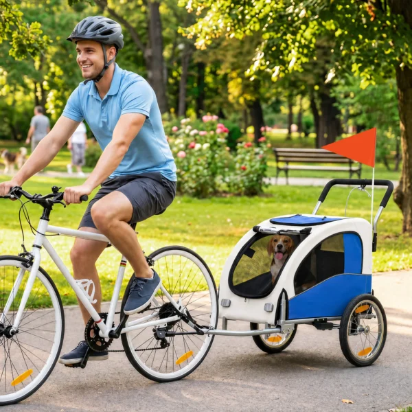 2 in 1 Hondenkar Voor Fiets Opvouwbare Hondenbuggy Voor Kleine & Middelgrote Honden Tot 20 Kg, Lichtgrijs