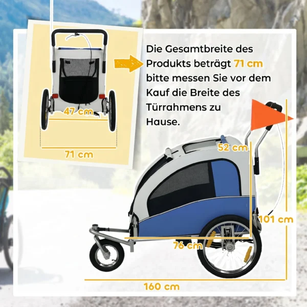 2 in 1 Hondenkar Voor Fiets Opvouwbare Hondenbuggy Voor Kleine & Middelgrote Honden Tot 20 Kg, Lichtgrijs