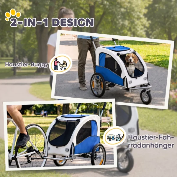 2 in 1 Hondenkar Voor Fiets Opvouwbare Hondenbuggy Voor Kleine & Middelgrote Honden Tot 20 Kg, Lichtgrijs