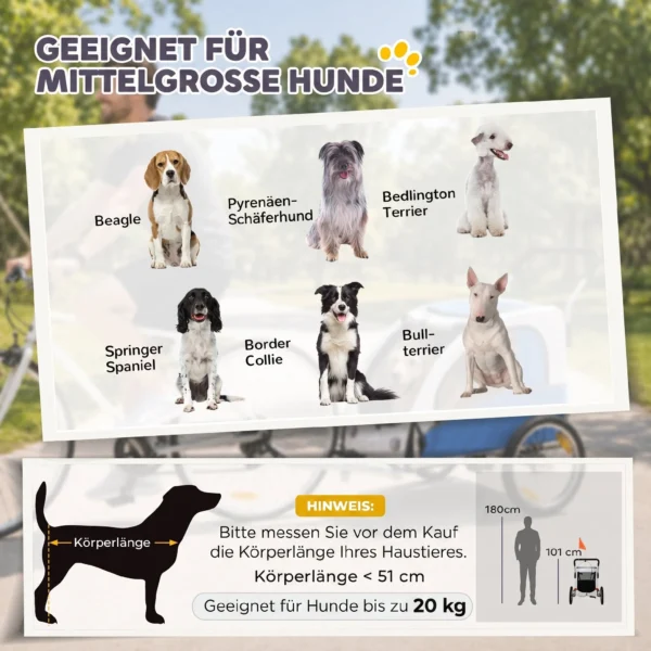 2 in 1 Hondenkar Voor Fiets Opvouwbare Hondenbuggy Voor Kleine & Middelgrote Honden Tot 20 Kg, Lichtgrijs