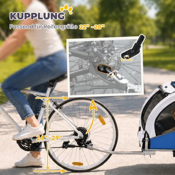 2 in 1 Hondenkar Voor Fiets Opvouwbare Hondenbuggy Voor Kleine & Middelgrote Honden Tot 20 Kg, Lichtgrijs