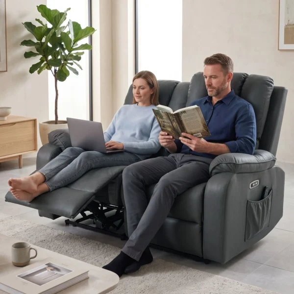 2 zits Elektrische Relaxbank Van Leathaire Met Massage En Verwarmingsfunctie, 2 Afstandsbedieningen, USB /USB C aansluitingen