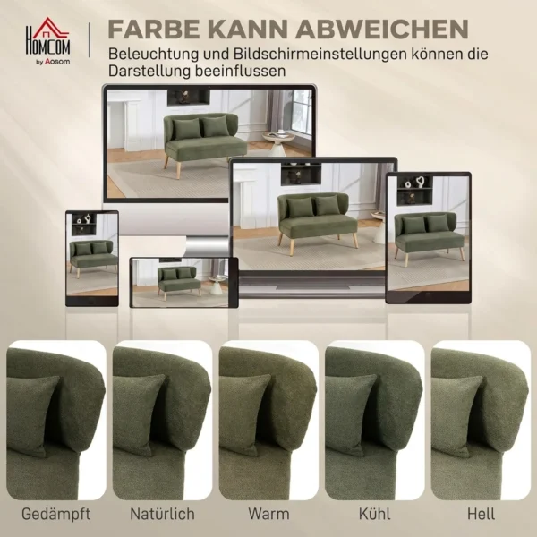 2 zitsbank, Klein Chenille Bank Met Vleugelrug, Dikke Zitting, Rubberboomhouten Voeten, Donkergroen