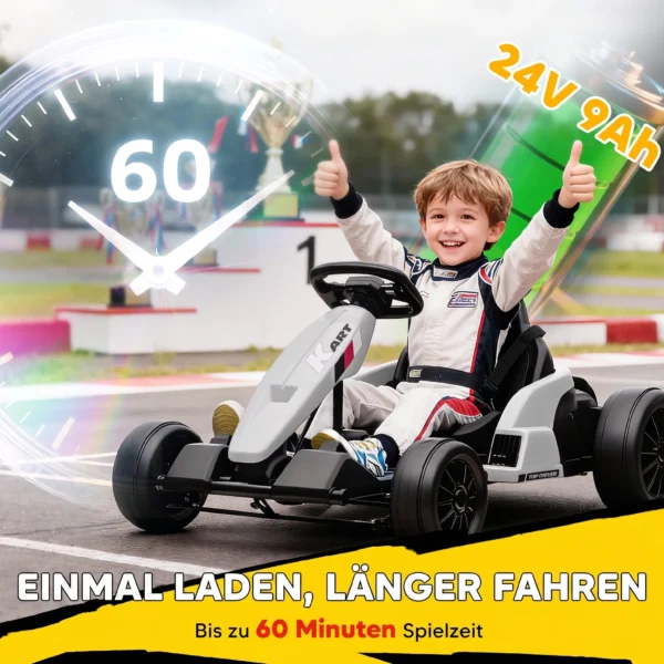24 V Elektrische Go Kart Voor Kinderen Tot 18 Km/u Go kart Met Drift Functie, Drift Kart Met 2 Motoren Verstelbare Zitplaats Wit