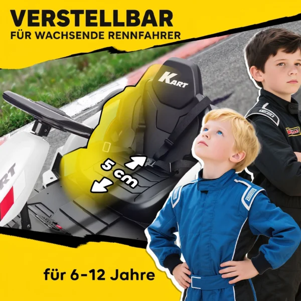 24 V Elektrische Go Kart Voor Kinderen Tot 18 Km/u Go kart Met Drift Functie, Drift Kart Met 2 Motoren Verstelbare Zitplaats Wit