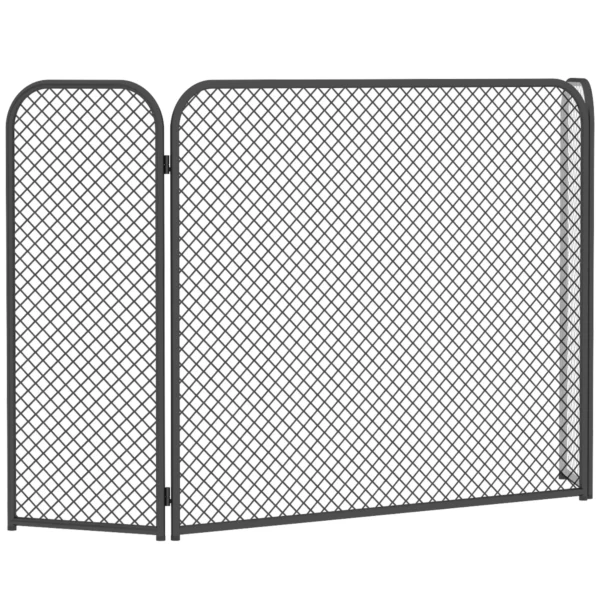 3 delig, Opvouwbaar Haardscherm In Geometrisch Ontwerp Met Vonkenvanger, Hittebestendig Metaal, Zwart