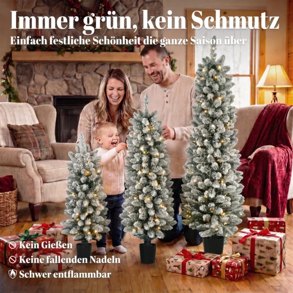 3 delige Set Besneeuwde LED kerstbomen, Smal, Met PVC takken, 90/120/150 Cm
