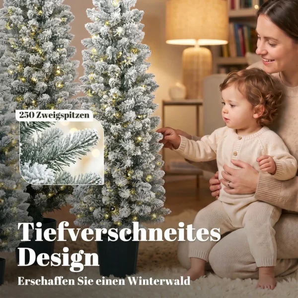 3 delige Set Besneeuwde LED kerstbomen, Smal, Met PVC takken, 90/120/150 Cm