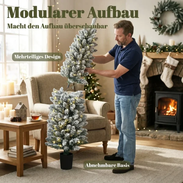 3 delige Set Besneeuwde LED kerstbomen, Smal, Met PVC takken, 90/120/150 Cm