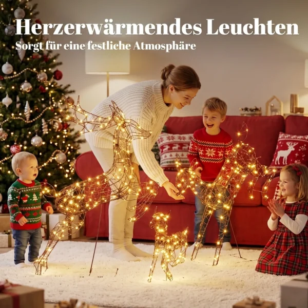 3 delige Verlichte Rendierset, Kerstdecoratie Voor Buiten Met 200 Warmwitte LED's, 8 Modi, Dagtimer
