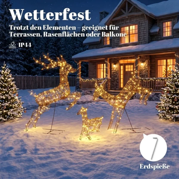 3 delige Verlichte Rendierset, Kerstdecoratie Voor Buiten Met 200 Warmwitte LED's, 8 Modi, Dagtimer