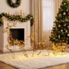 3 dlg. Verlicht Rendier En Slee set, Kerstdecoratie Gemaakt Van Polyrattan Met LEDs, 8 Modi, Timer