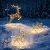 3 dlg. Verlicht Rendier En Slee set, Kerstdecoratie Gemaakt Van Polyrattan Met LEDs, 8 Modi, Timer