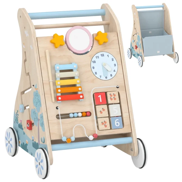 3 in 1 Baby Loopwagen Loopondersteuning Met Afneembaar Dubbelzijdig Activiteitenbord, Tas En Wielen Voor 1 3 Jaar