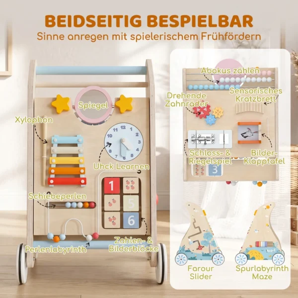 3 in 1 Baby Loopwagen Loopondersteuning Met Afneembaar Dubbelzijdig Activiteitenbord, Tas En Wielen Voor 1 3 Jaar