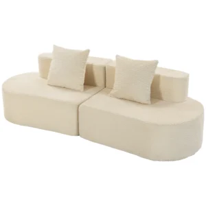 3 zitsbank, Modulair Cloud bank Zonder Vaste Frame, Brede & Diepe Zitoppervlakte, Veerpolstering, Koordbekleding, Beige