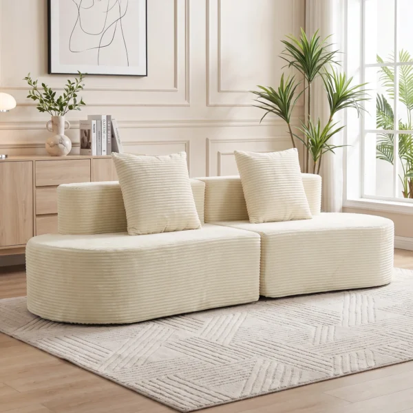 3 zitsbank, Modulair Cloud bank Zonder Vaste Frame, Brede & Diepe Zitoppervlakte, Veerpolstering, Koordbekleding, Beige