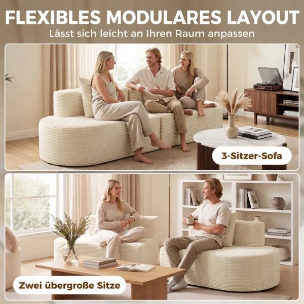 3 zitsbank, Modulair Cloud bank Zonder Vaste Frame, Brede & Diepe Zitoppervlakte, Veerpolstering, Koordbekleding, Beige