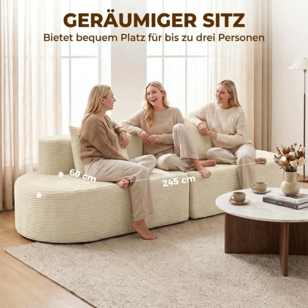 3 zitsbank, Modulair Cloud bank Zonder Vaste Frame, Brede & Diepe Zitoppervlakte, Veerpolstering, Koordbekleding, Beige
