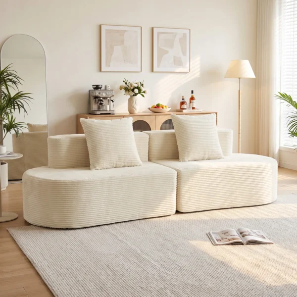 3 zitsbank, Modulair Cloud bank Zonder Vaste Frame, Brede & Diepe Zitoppervlakte, Veerpolstering, Koordbekleding, Beige