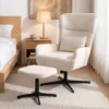 360° Draaibare Loungestoel Met Kruk, In Hoogte Verstelbaar, Chenille bekleding, Met Lendekussen, Crèmewit