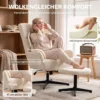 360° Draaibare Loungestoel Met Kruk, In Hoogte Verstelbaar, Chenille bekleding, Met Lendekussen, Crèmewit