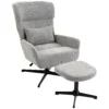 360° Draaibare Loungestoel Met Kruk, In Hoogte Verstelbaar, Chenille bekleding, Met Lendenkussen, Crèmewit