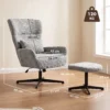 360° Draaibare Loungestoel Met Kruk, In Hoogte Verstelbaar, Chenille bekleding, Met Lendenkussen, Crèmewit
