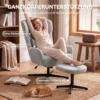 360° Draaibare Loungestoel Met Kruk, In Hoogte Verstelbaar, Chenille bekleding, Met Lendenkussen, Crèmewit