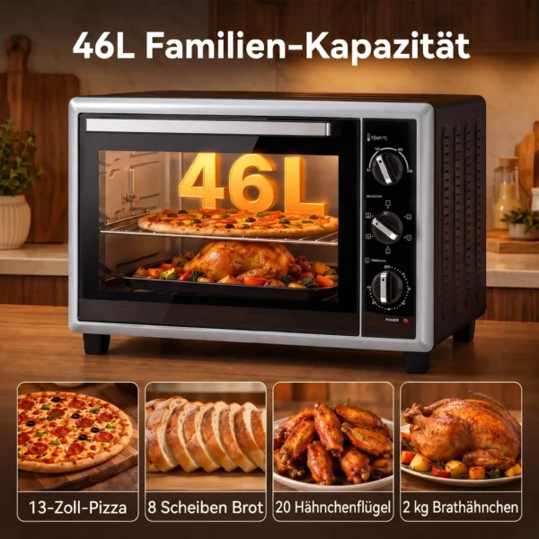 46 L Mini oven Met Draaispit, Convectie, Temperatuurregeling En Timer, 1800 W, Zwart