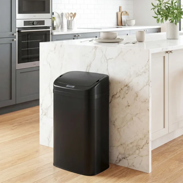 48 L Sensor Prullenbak Voor Keuken Of Kantoor, Automatische Sluitfunctie, Roestvrij Staal, Zwart