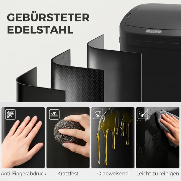 48 L Sensor Prullenbak Voor Keuken Of Kantoor, Automatische Sluitfunctie, Roestvrij Staal, Zwart