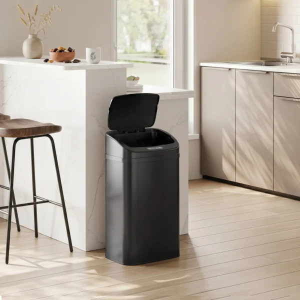 48 L Sensor Prullenbak Voor Keuken Of Kantoor, Automatische Sluitfunctie, Roestvrij Staal, Zwart