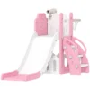 5 in 1 Kinderglijbaanset, Telescoop, Basketbalring, HDPE, Kunststof, Roze+Wit