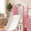 5 in 1 Kinderglijbaanset, Telescoop, Basketbalring, HDPE, Kunststof, Roze+Wit