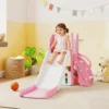 5 in 1 Kinderglijbaanset, Telescoop, Basketbalring, HDPE, Kunststof, Roze+Wit