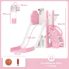 5 in 1 Kinderglijbaanset, Telescoop, Basketbalring, HDPE, Kunststof, Roze+Wit