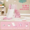 5 in 1 Kinderglijbaanset, Telescoop, Basketbalring, HDPE, Kunststof, Roze+Wit